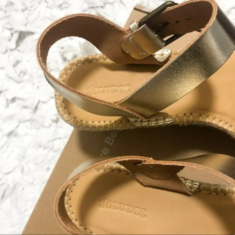 Anthro Soludos Platform Gold Leather Espadrille 10 - Picture 10 of 13